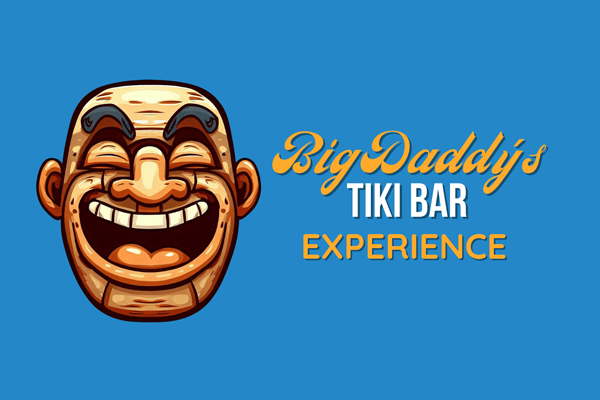 a cartoon character with a blue shirt and a blue tie. featuring tiki bar experiences and Pompano Beach