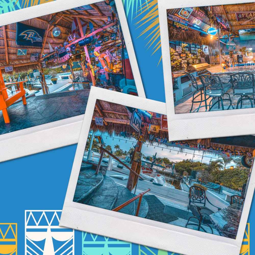 a collage of photos of various buildings. featuring tiki bar experiences and Pompano Beach by Aquaholics Florida