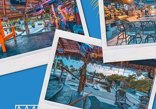 a collage of photos of various buildings. featuring tiki bar experiences and Pompano Beach by Aquaholics Florida