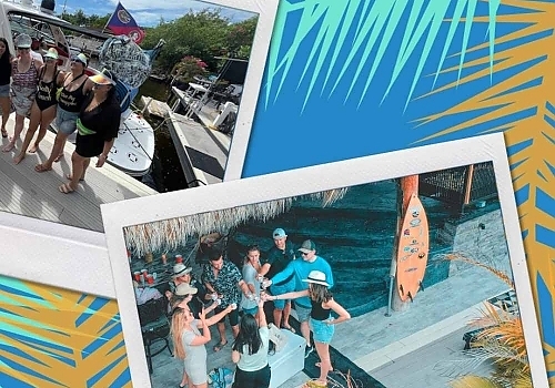 a crowd of people standing around a poster of a man in a wheelchair. featuring Intracoastal Waterway cruises and South Florida boating by Aquaholics Florida