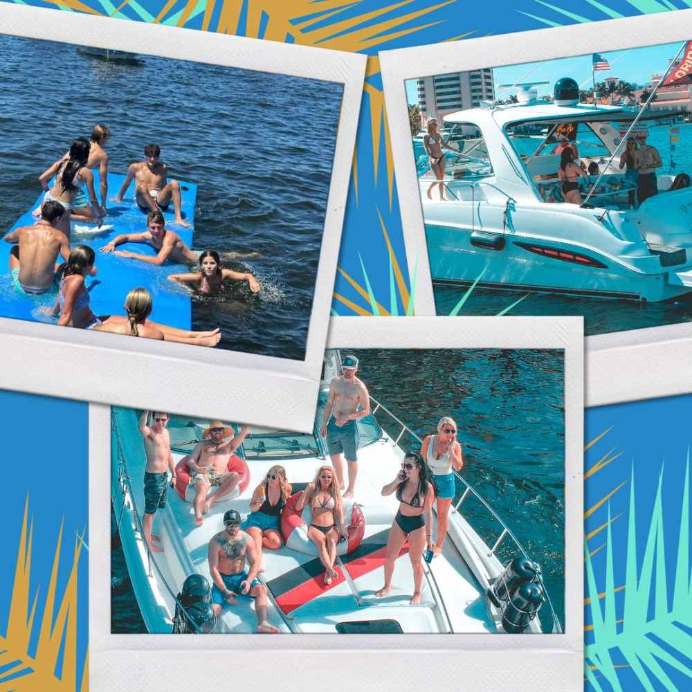 a number of people in a row on a boat. featuring private yacht rentals and luxury boat events in Boca Raton