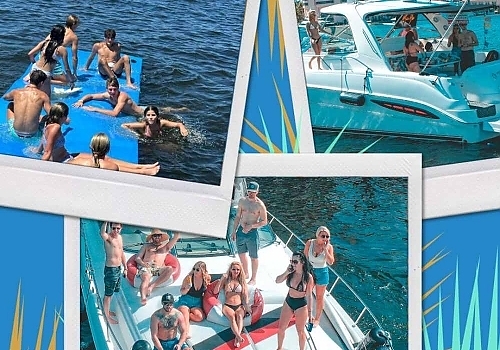 a number of people in a row on a boat. featuring private yacht rentals and luxury boat events in Boca Raton